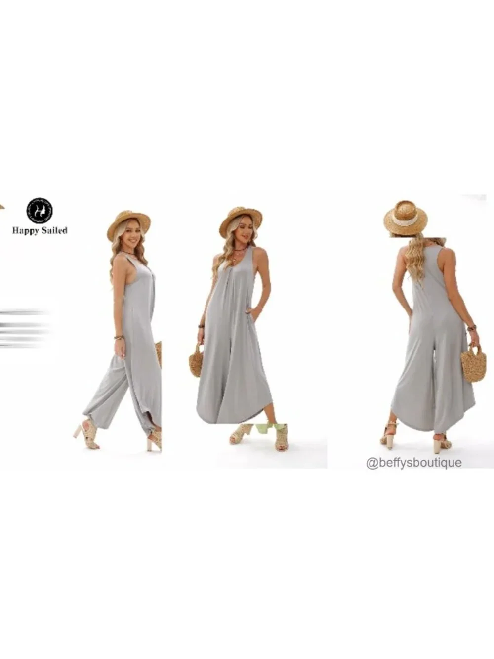 Women's Sleeveless V-Neck Ruched Wide Leg Jumpsuit with Pockets